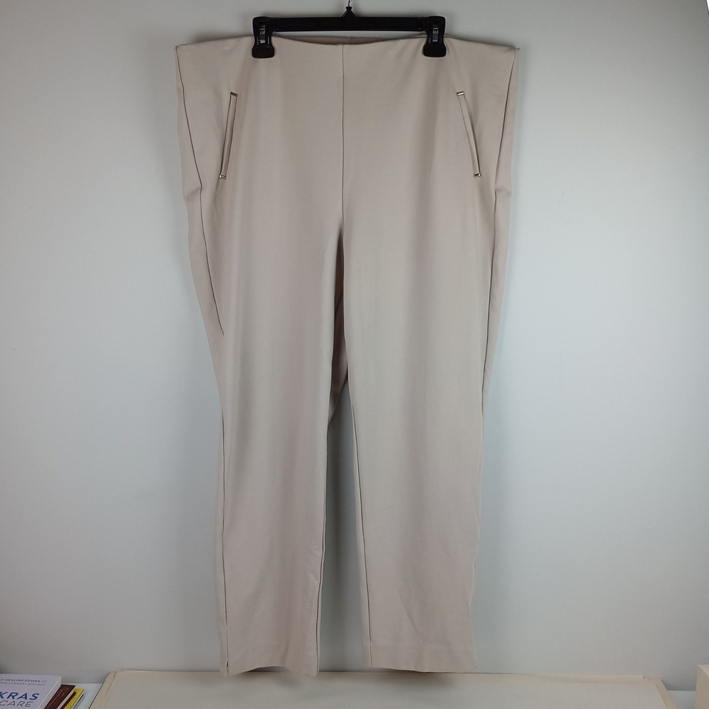 Chicos Womens 20 Beige Pull On Stretch Slim Leg Dress Slacks Faux Pockets Pants